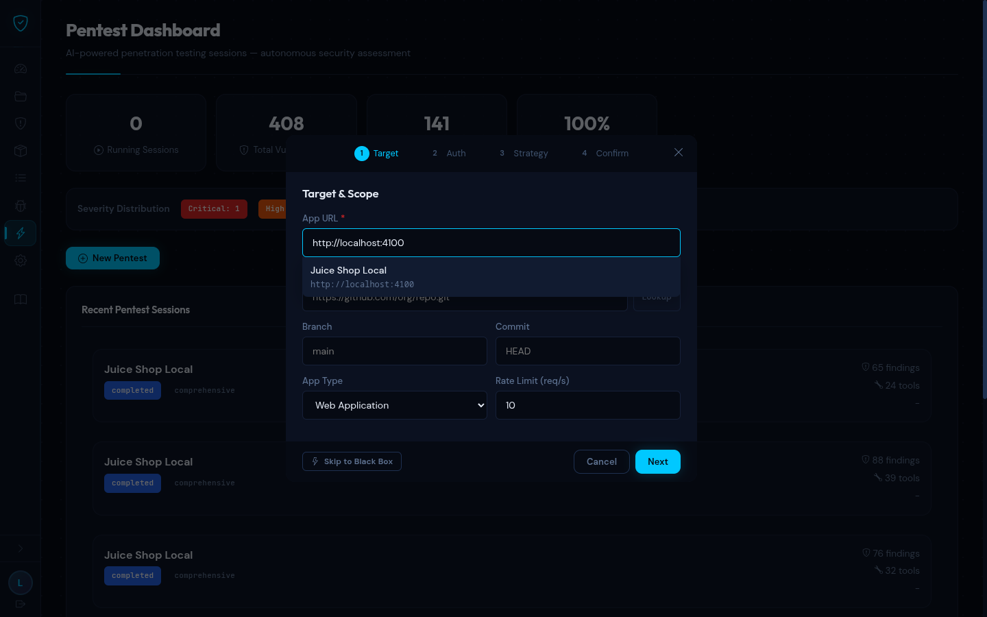 Wizard Step 1 — Target dropdown